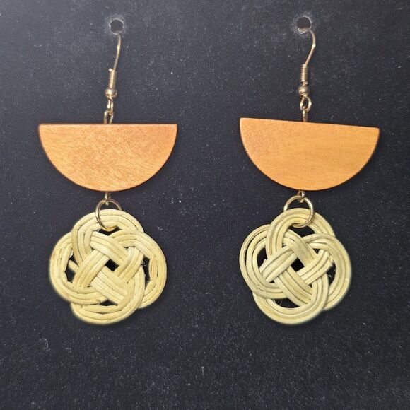 Large Wood Knotted Dangling Earrings - Picture 4 of 11